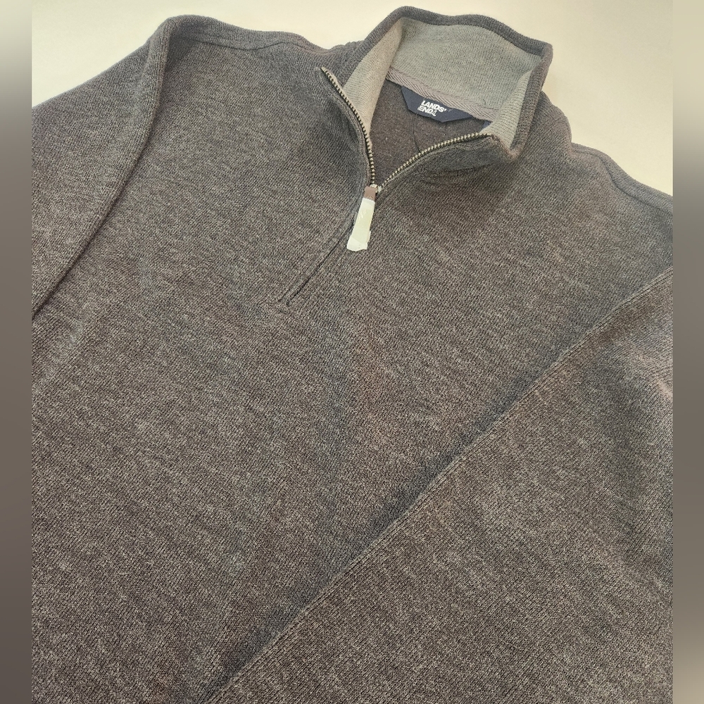 Lands' End Men's Large Brown Knit 1/4 Zip Pullover Sweater Long Sleeve NWOT